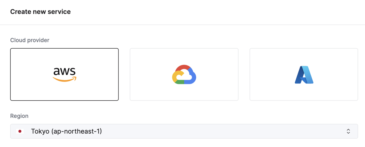Интерф�ейс создания сервиса ClickHouse Cloud с выбором региона Tokyo