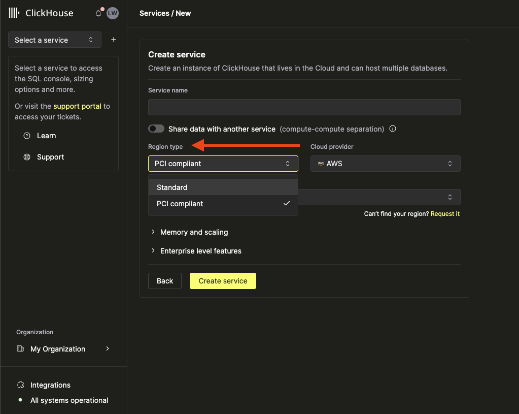 Развертывание в PCI-регионе