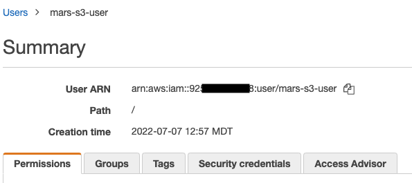 Копирование ARN пользователя IAM